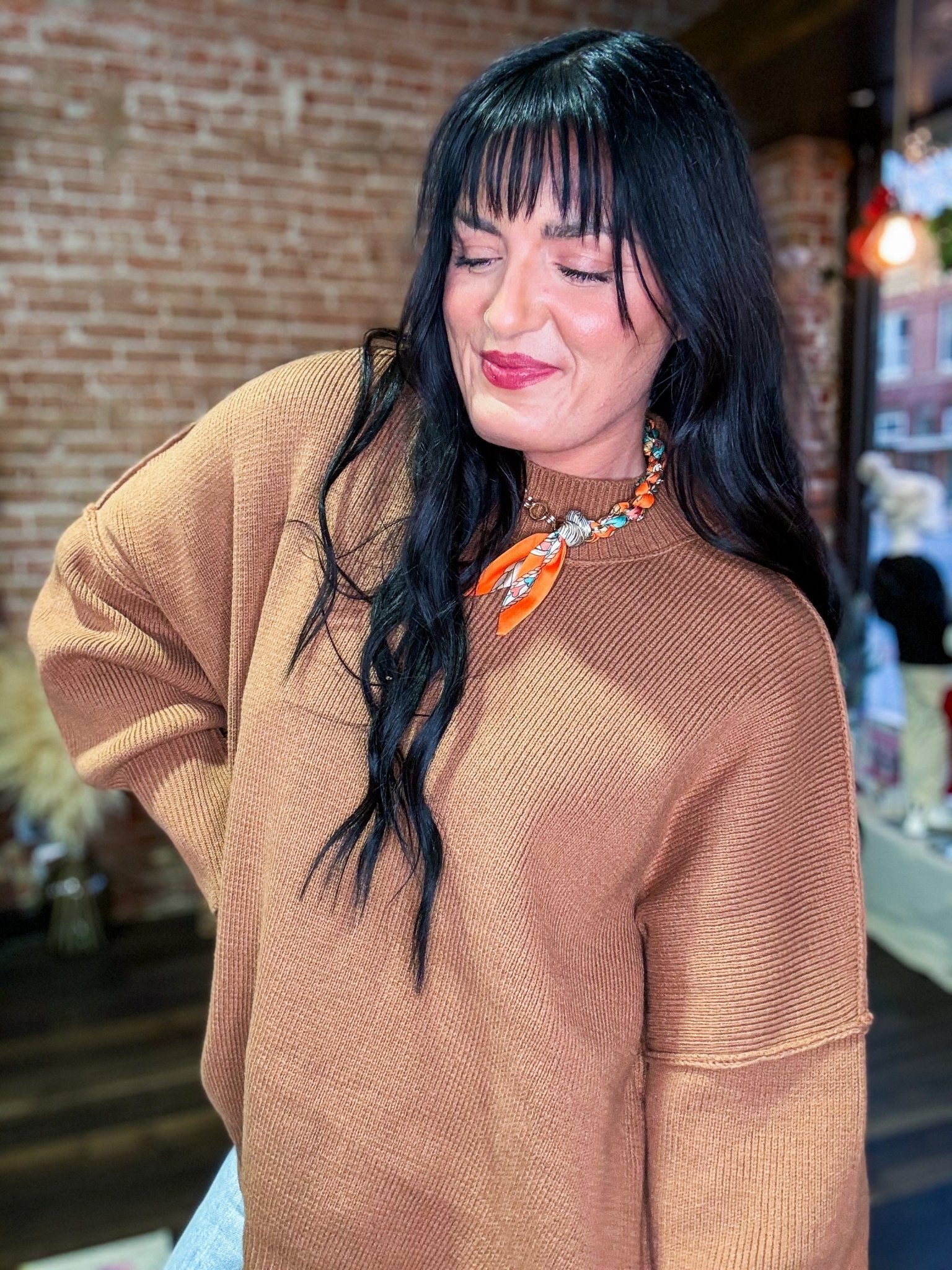 Camel Side Slit Oversized Sweater - Southern Chic Tees & Boutique