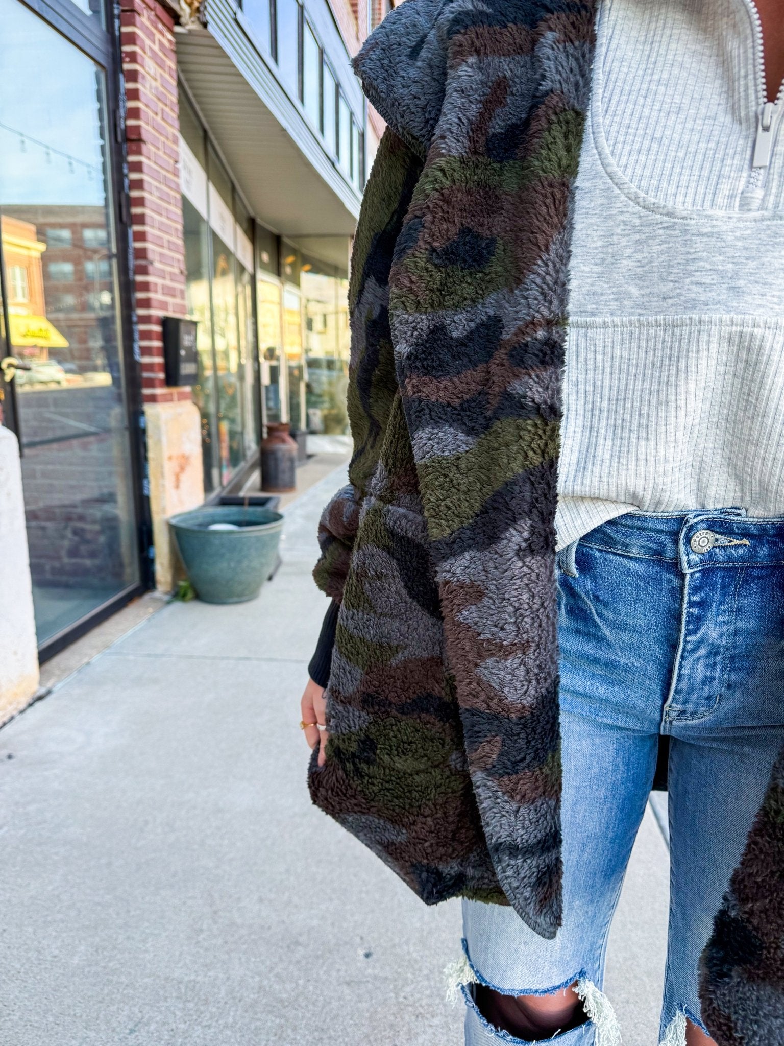Camo Print Open Front Fur Jacket - Southern Chic Tees & Boutique