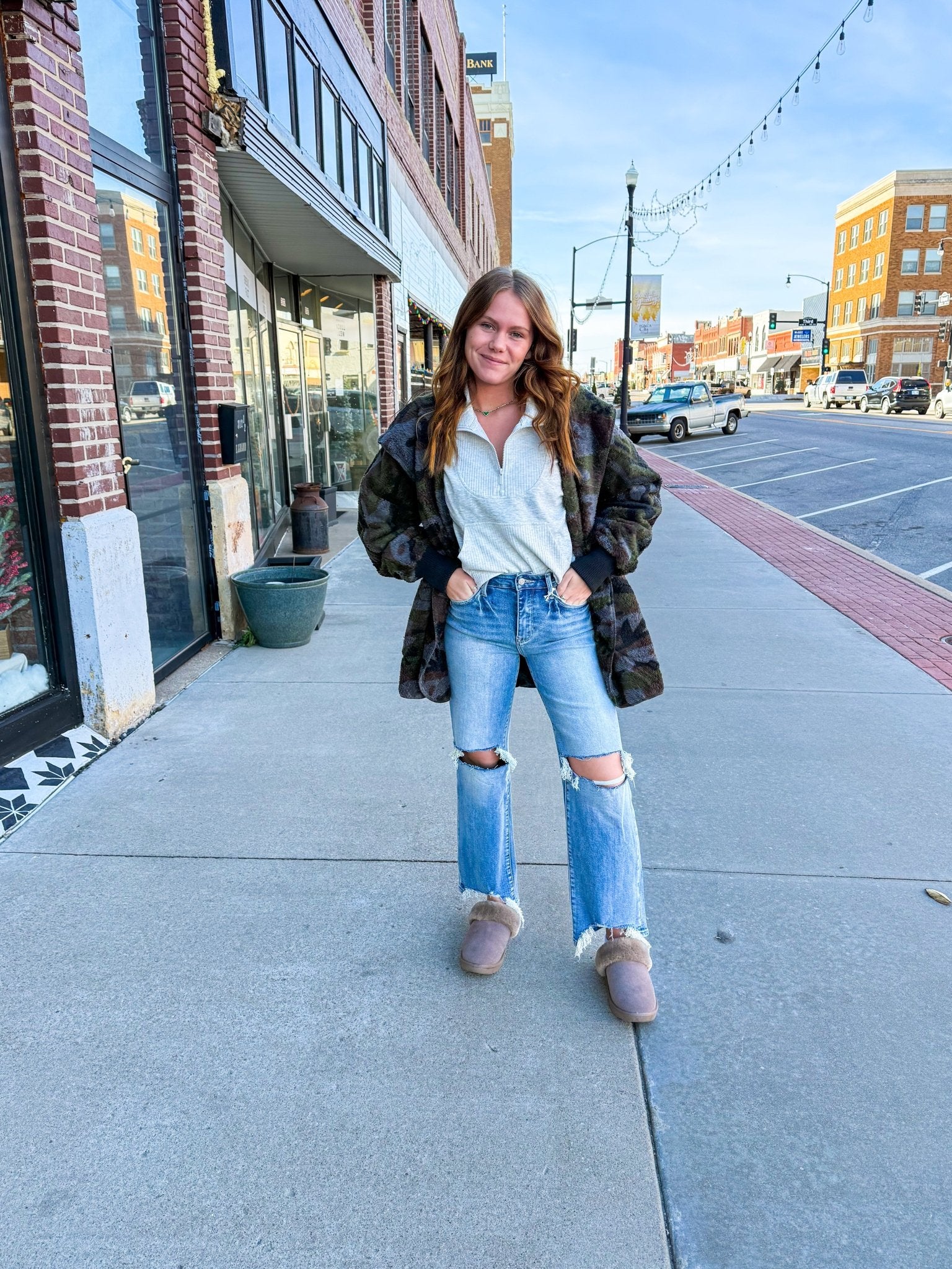 Camo Print Open Front Fur Jacket - Southern Chic Tees & Boutique