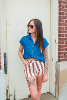 Chambray Button Down Blouse - Southern Chic Tees & Boutique