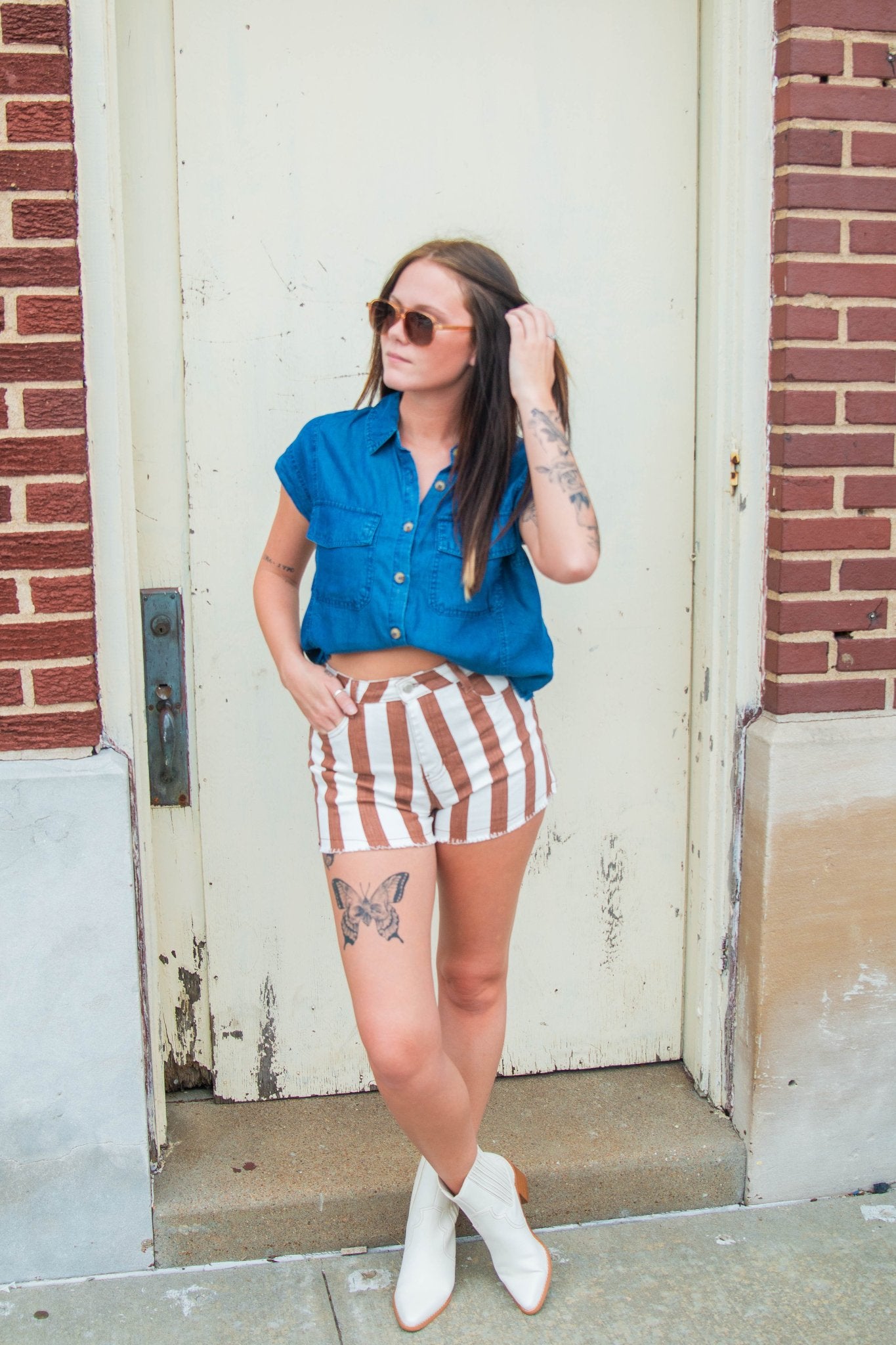 Chambray Button Down Blouse - Southern Chic Tees & Boutique