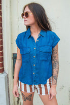 Chambray Button Down Blouse - Southern Chic Tees & Boutique