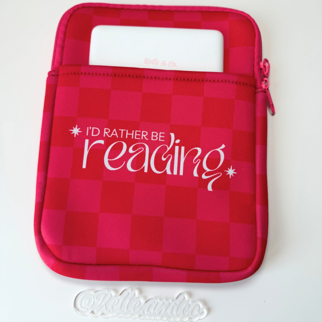 Checker I'd Rather Be Reading Kindle Sleeve Pouch - Southern Chic Tees & Boutique