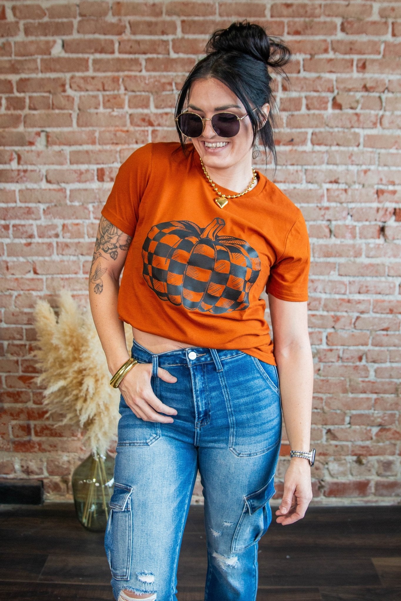 Checkered Pumpkin Graphic Tee - Southern Chic Tees & Boutique