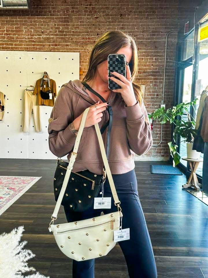 Chic Gold Studded Westlyn Bum Bag | Black - Southern Chic Tees & Boutique