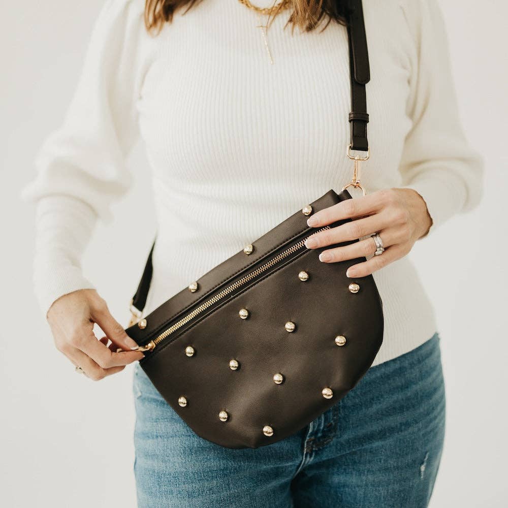Chic Gold Studded Westlyn Bum Bag | Black - Southern Chic Tees & Boutique