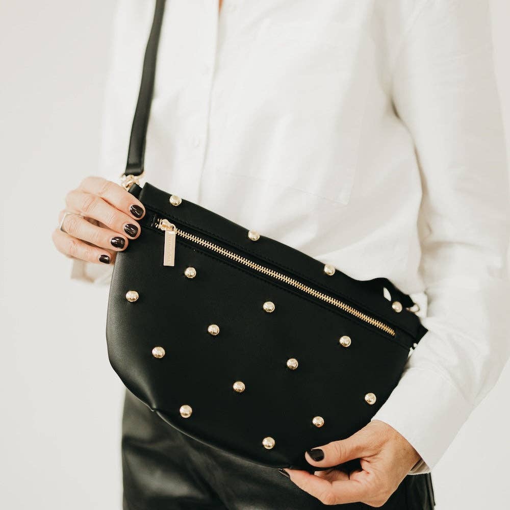 Chic Gold Studded Westlyn Bum Bag | Black - Southern Chic Tees & Boutique