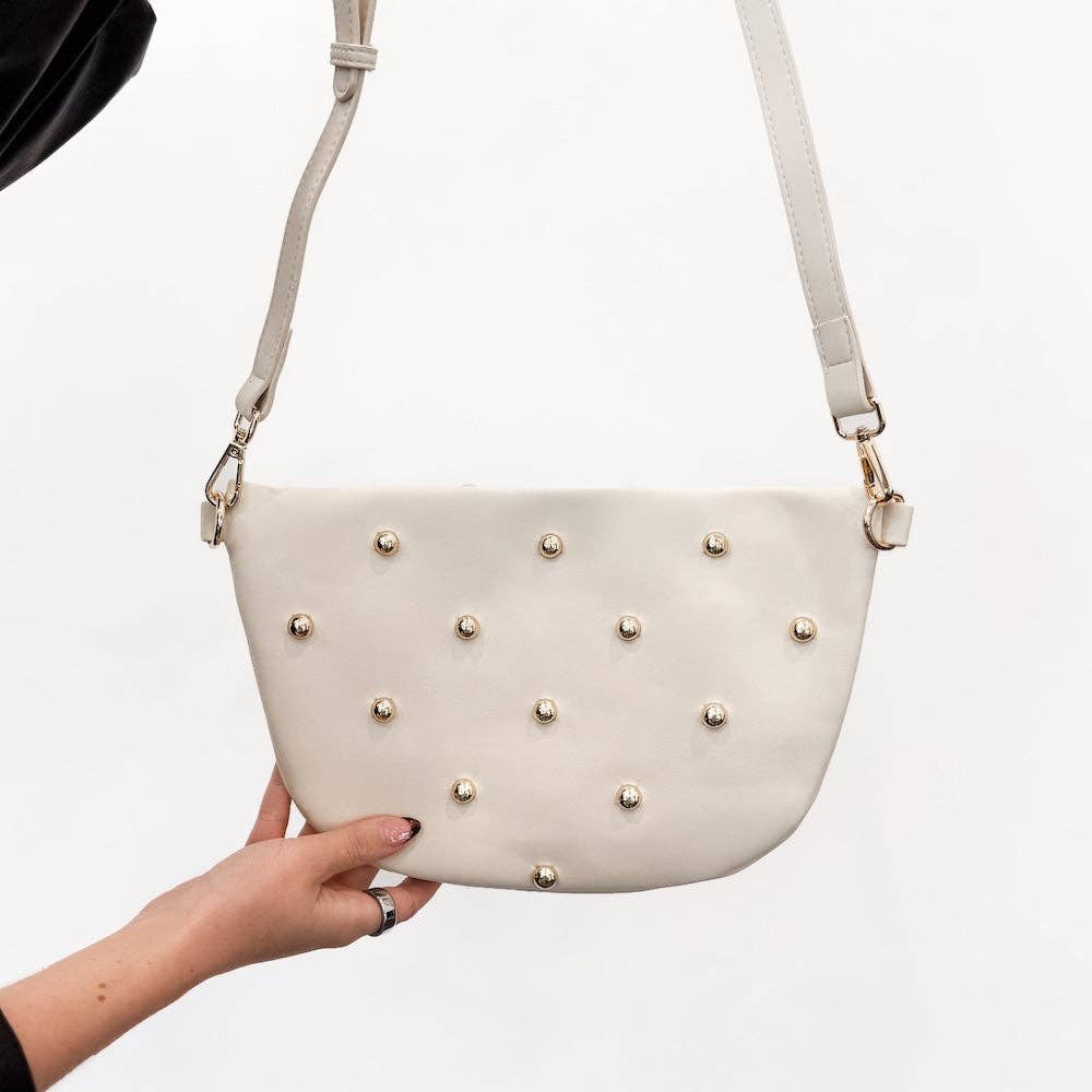 Chic Gold Studded Westlyn Bum Bag | Cream - Southern Chic Tees & Boutique