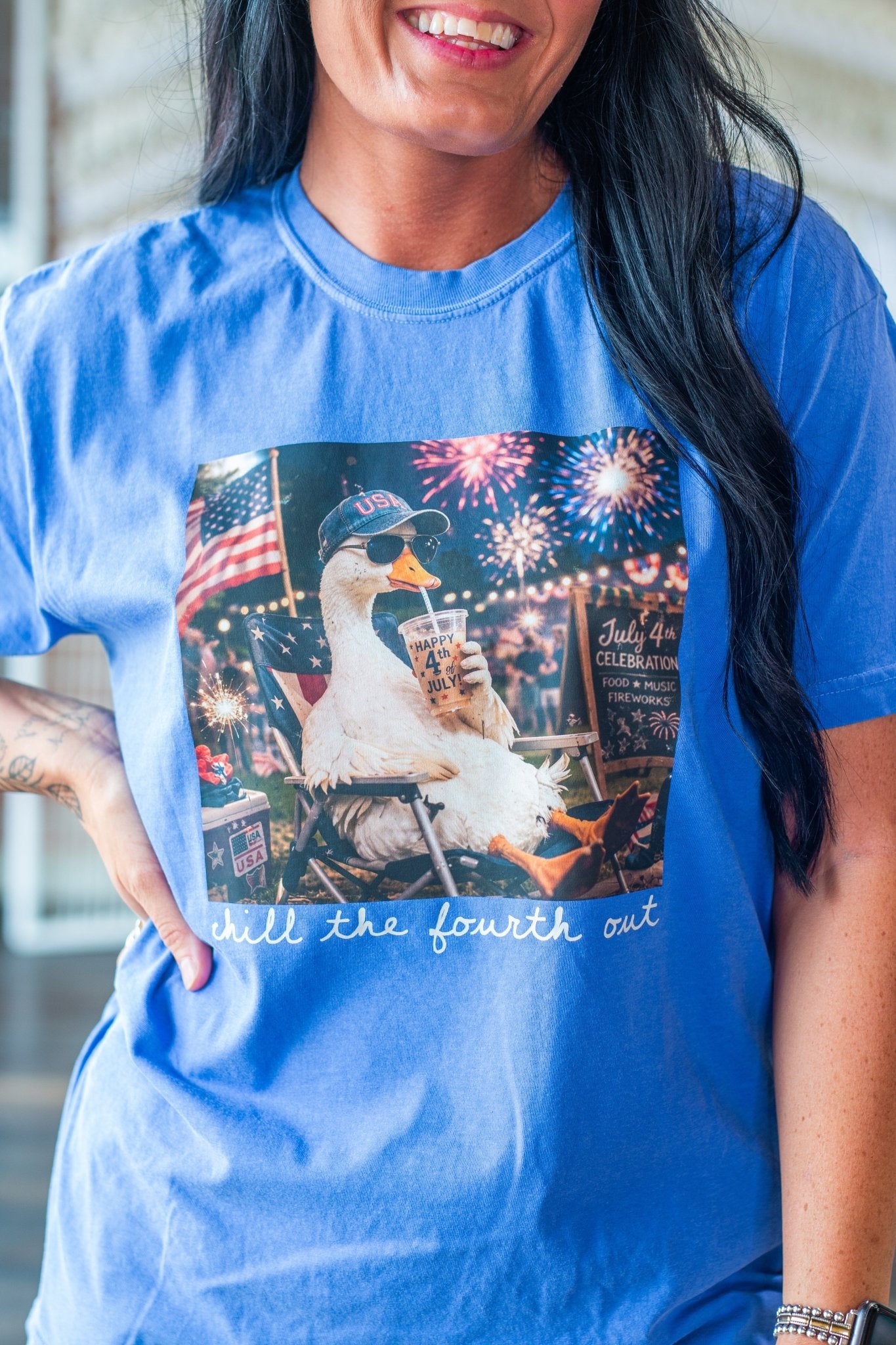 Chill The Fourth Out Funny Goose Graphic Tee - Patriotic 4th of July Shirt - Southern Chic Tees & Boutique