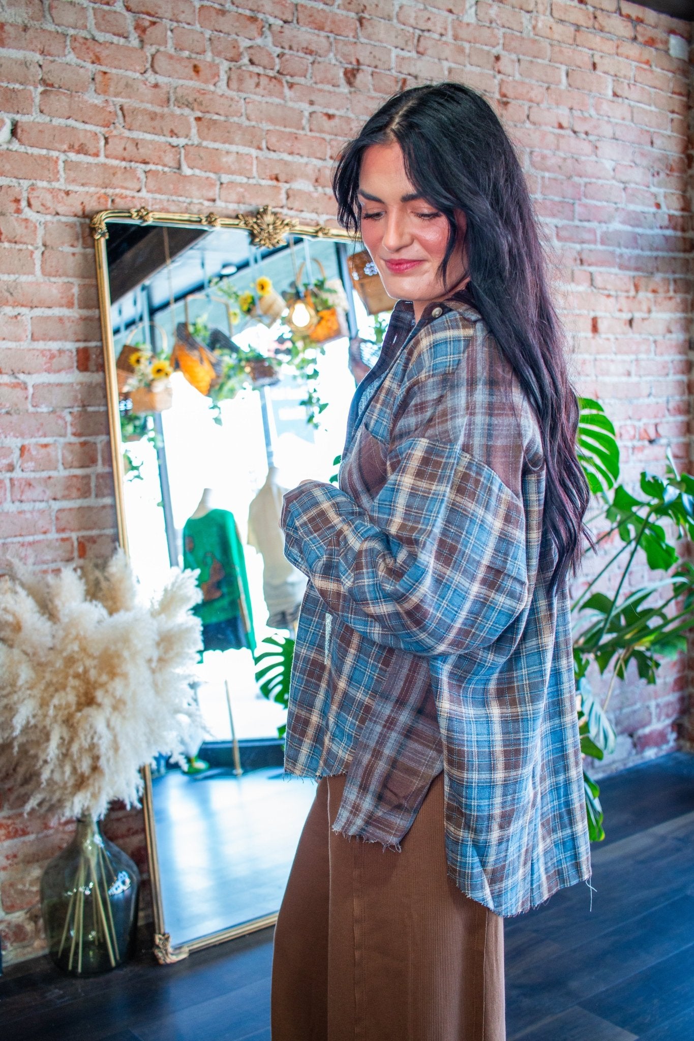 Chocolate Kambrie Relaxed Patchwork Plaid Flannel Shirt - Southern Chic Tees & Boutique