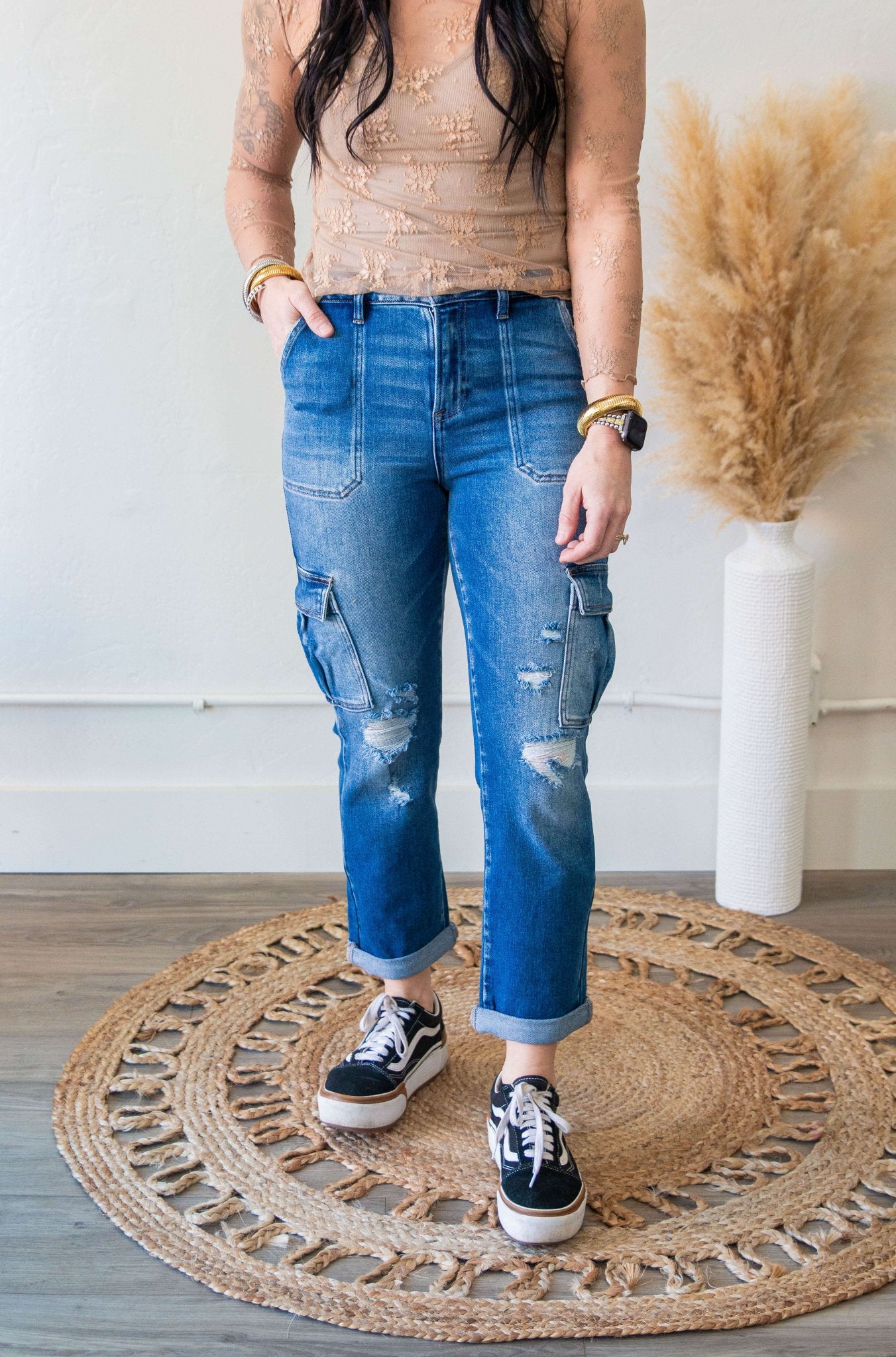 Clara High Rise Cargo Risen Jean - Southern Chic Tees & Boutique