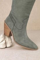 Classy | Olive Suede Knee - High Chunky Heel Boots - Southern Chic Tees & Boutique