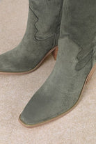 Classy | Olive Suede Knee - High Chunky Heel Boots - Southern Chic Tees & Boutique