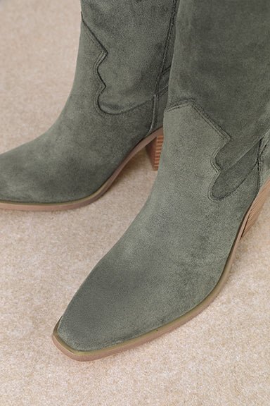 Classy | Olive Suede Knee - High Chunky Heel Boots - Southern Chic Tees & Boutique