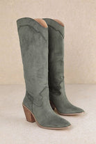 Classy | Olive Suede Knee - High Chunky Heel Boots - Southern Chic Tees & Boutique