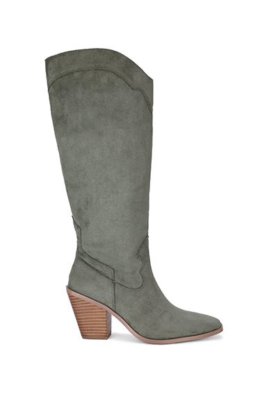 Classy | Olive Suede Knee - High Chunky Heel Boots - Southern Chic Tees & Boutique