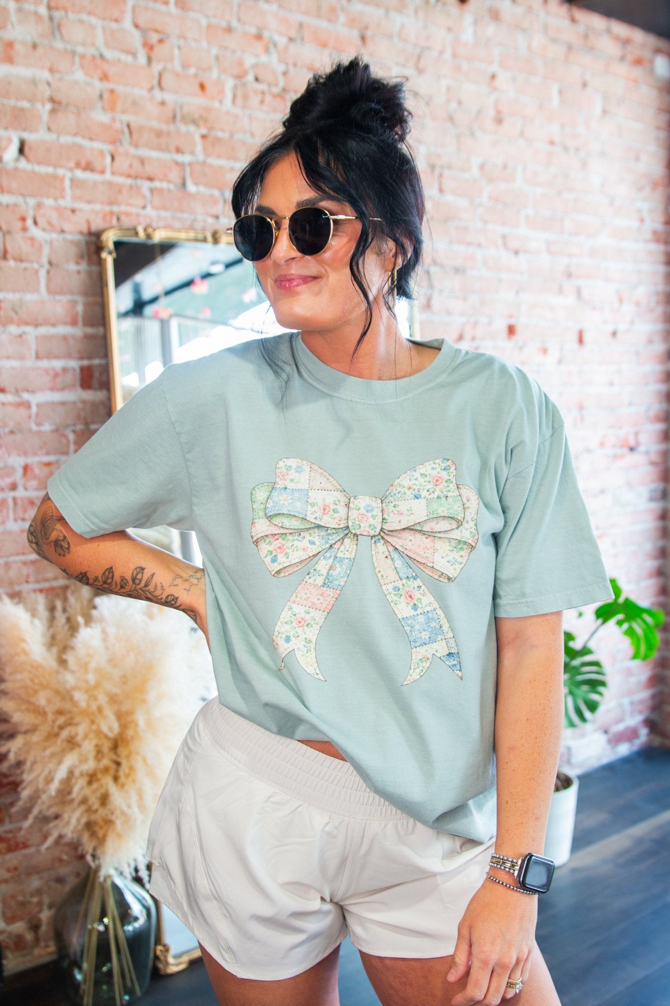 Comfort Colors Coquette Quilted Bow Tee – Vintage Cottagecore Floral Graphic Shirt - Southern Chic Tees & Boutique