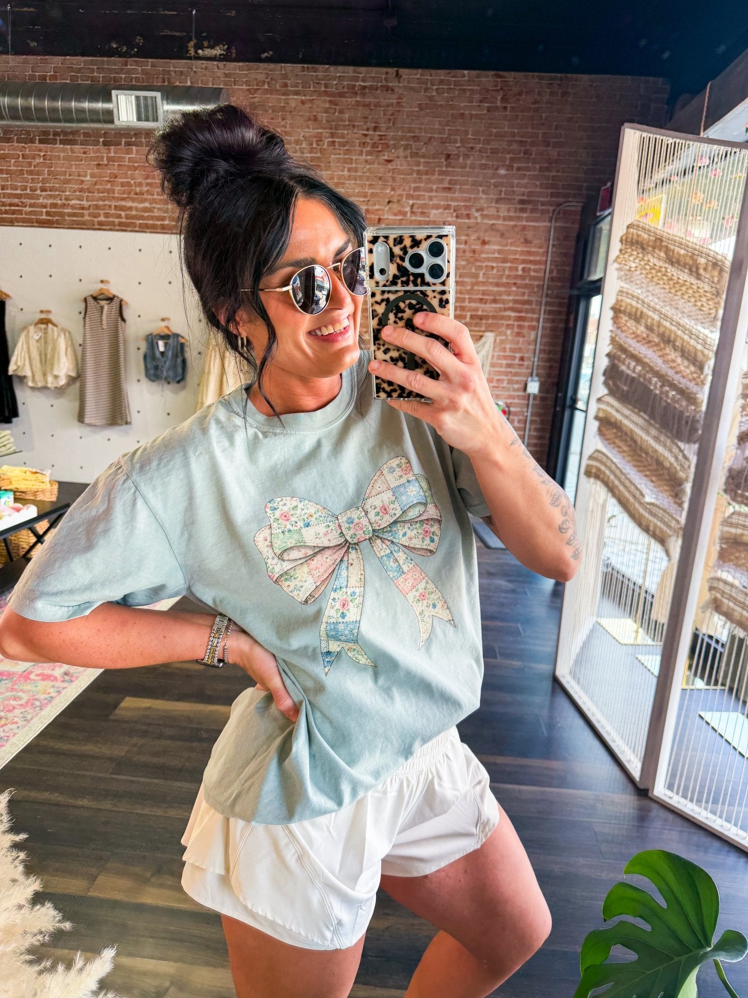 Comfort Colors Coquette Quilted Bow Tee – Vintage Cottagecore Floral Graphic Shirt - Southern Chic Tees & Boutique