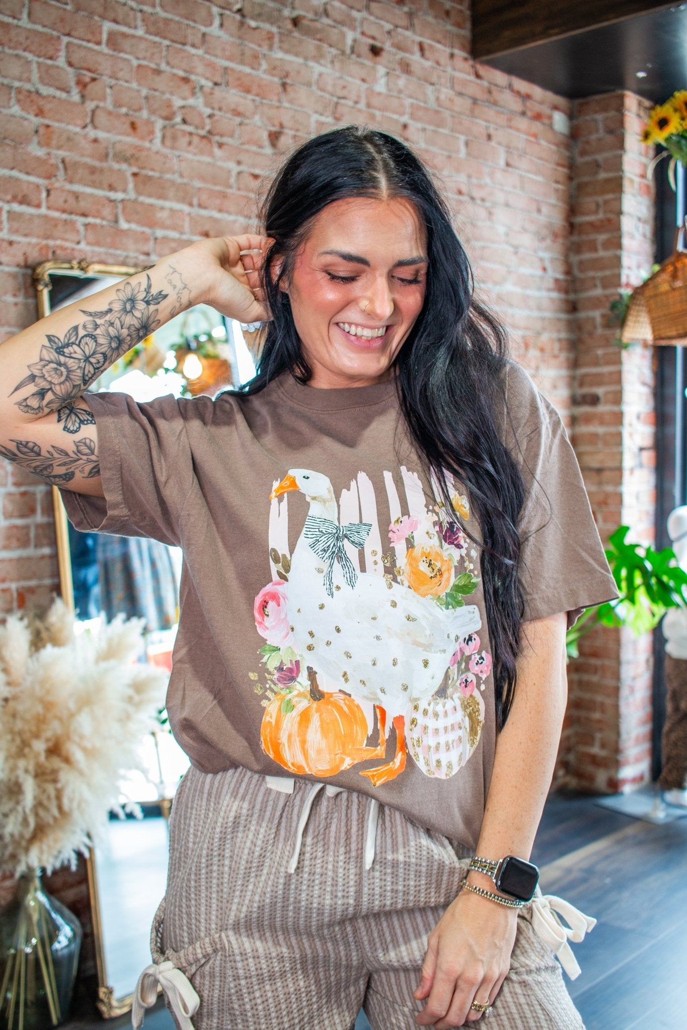 Cottagecore Fall Goose & Pumpkin Graphic Tee - Southern Chic Tees & Boutique