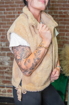 Cozy Mock Neck Sherpa Vest Jacket | Beige - Southern Chic Tees & Boutique