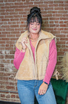 Cozy Mock Neck Sherpa Vest Jacket | Beige - Southern Chic Tees & Boutique