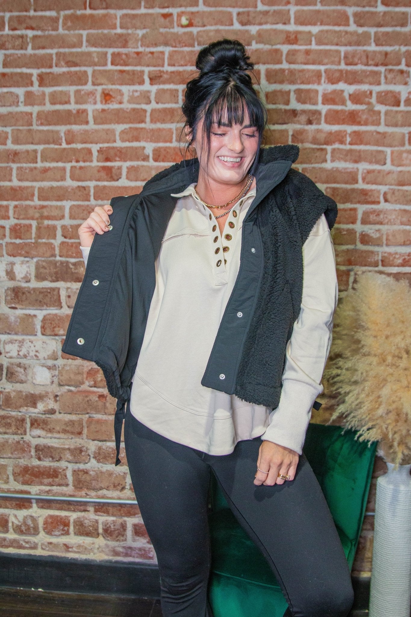 Cozy Mock Neck Sherpa Vest Jacket | Black - Southern Chic Tees & Boutique