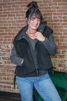 Cozy Mock Neck Sherpa Vest Jacket | Black - Southern Chic Tees & Boutique