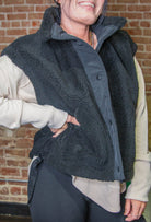 Cozy Mock Neck Sherpa Vest Jacket | Black - Southern Chic Tees & Boutique