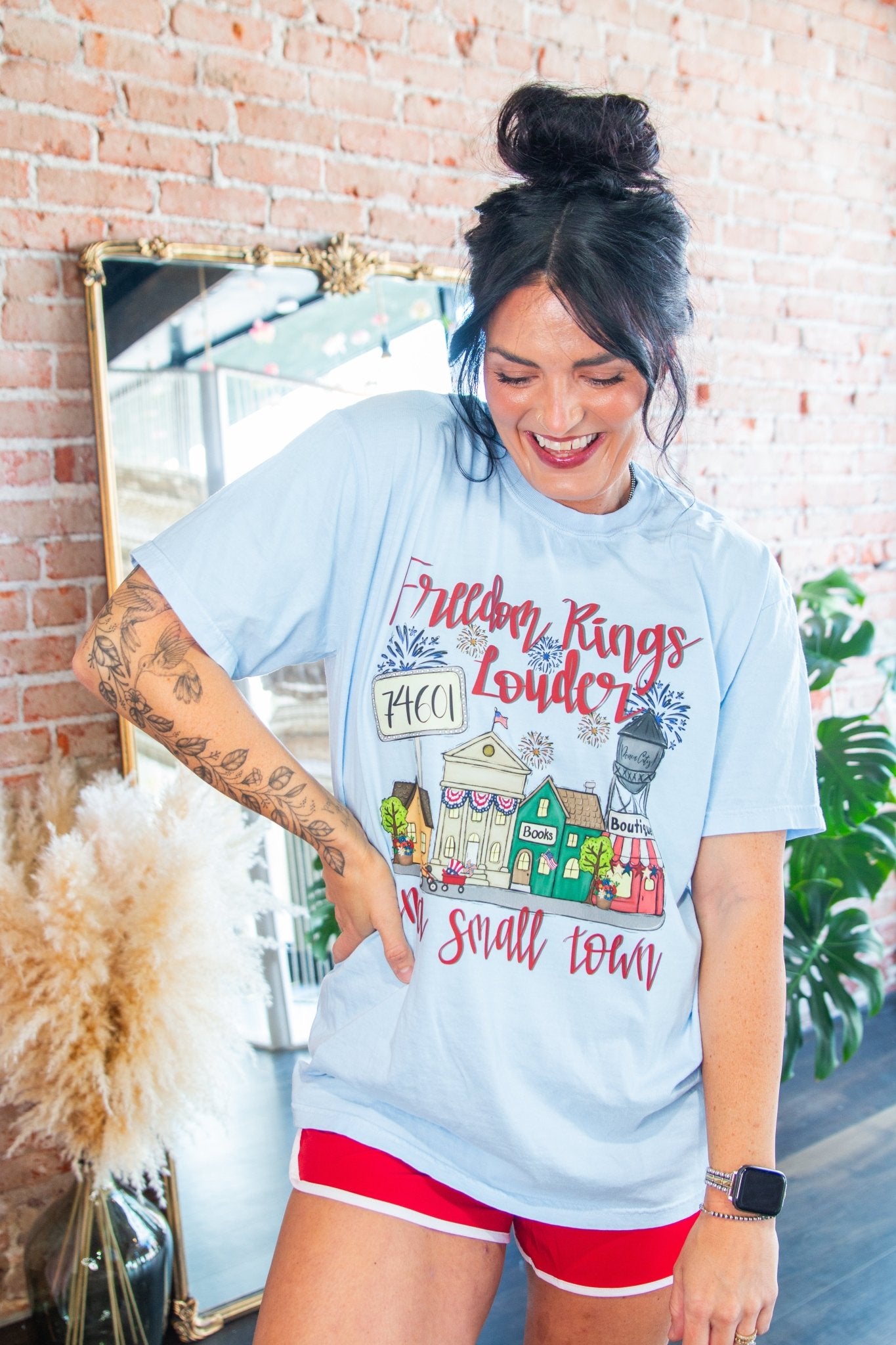Custom Freedom Rings Louder in a Small Town Graphic Tee - Southern Chic Tees & Boutique