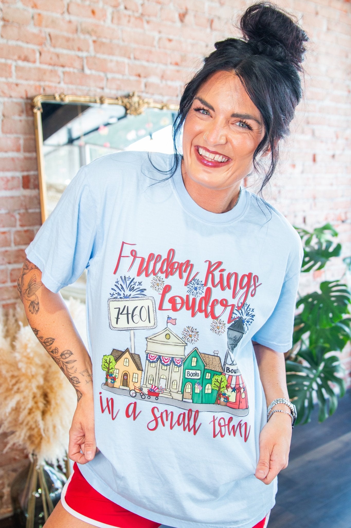 Custom Freedom Rings Louder in a Small Town Graphic Tee - Southern Chic Tees & Boutique