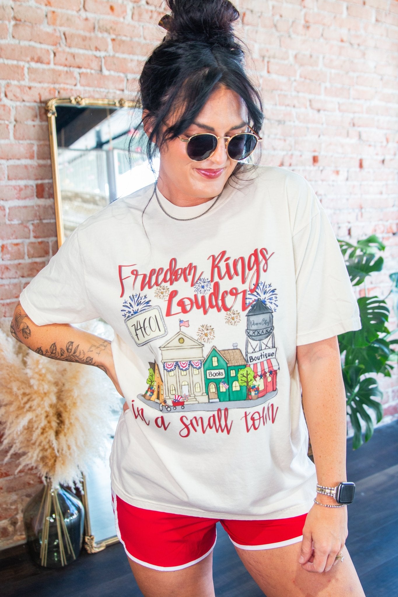 Custom Freedom Rings Louder in a Small Town Graphic Tee - Southern Chic Tees & Boutique