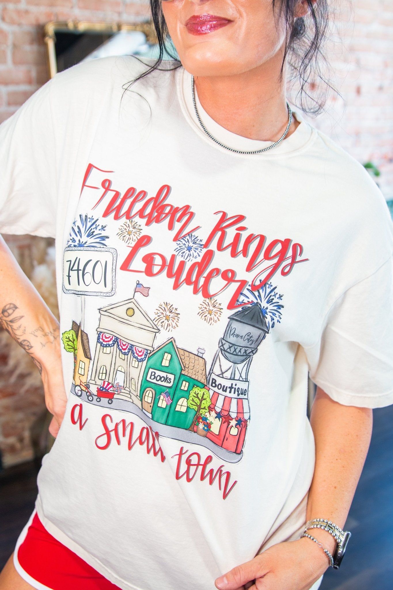 Custom Freedom Rings Louder in a Small Town Graphic Tee - Southern Chic Tees & Boutique