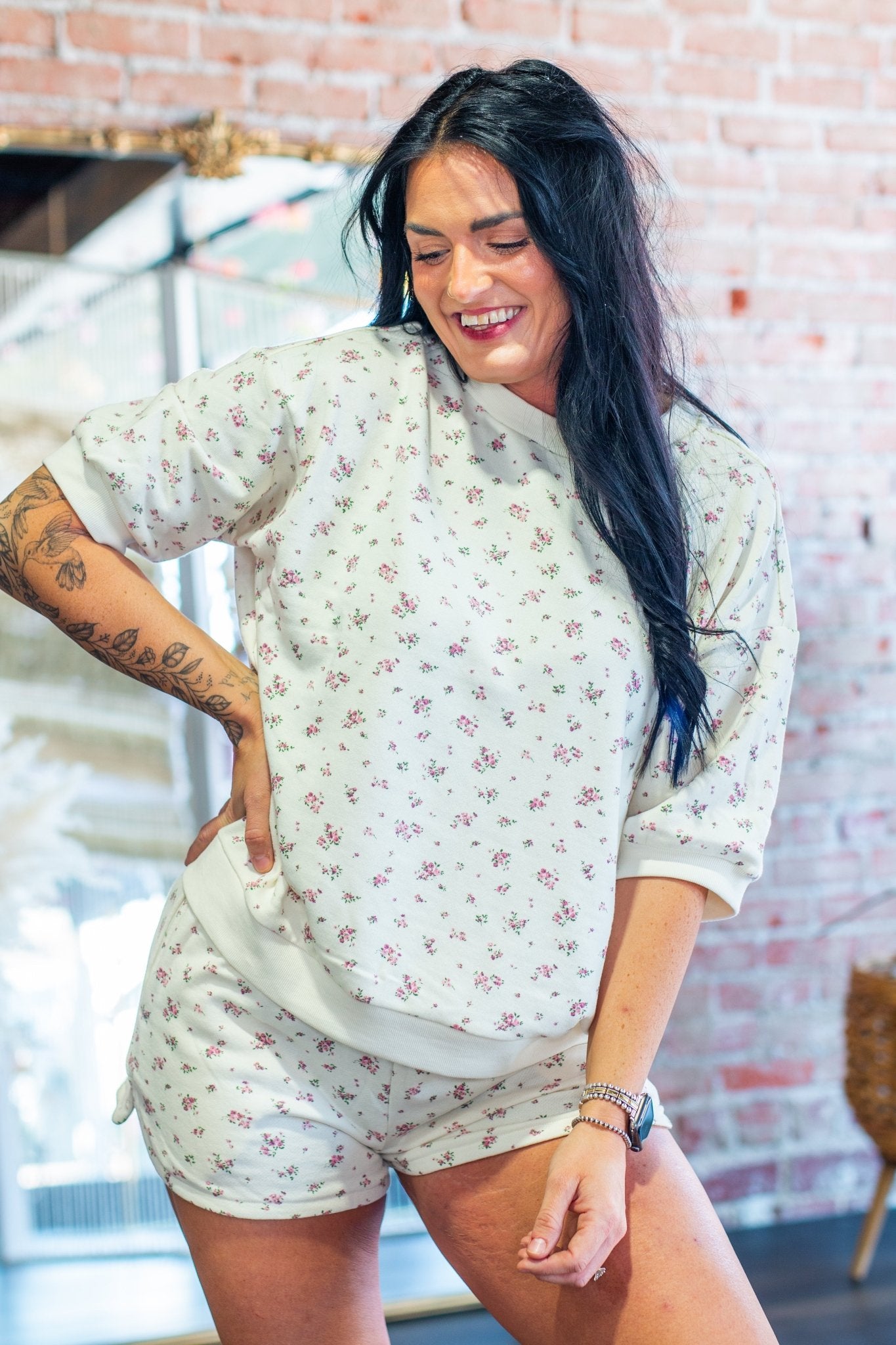 Ditsy Bloom Relaxed Knit Floral Short Set - Southern Chic Tees & Boutique