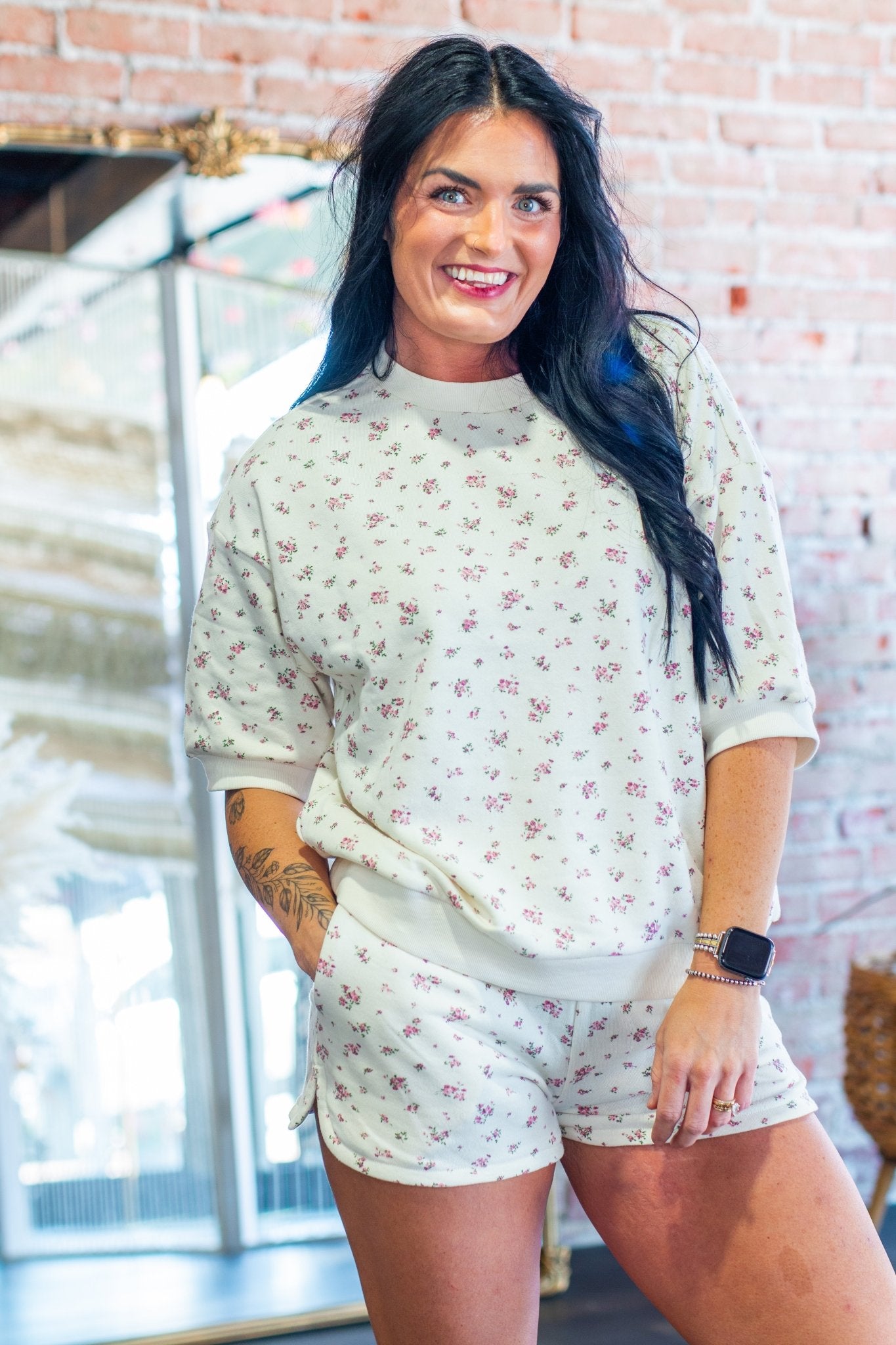 Ditsy Bloom Relaxed Knit Floral Short Set - Southern Chic Tees & Boutique
