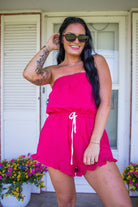 Electric Pink Gingham Smocked Strapless Romper - Southern Chic Tees & Boutique
