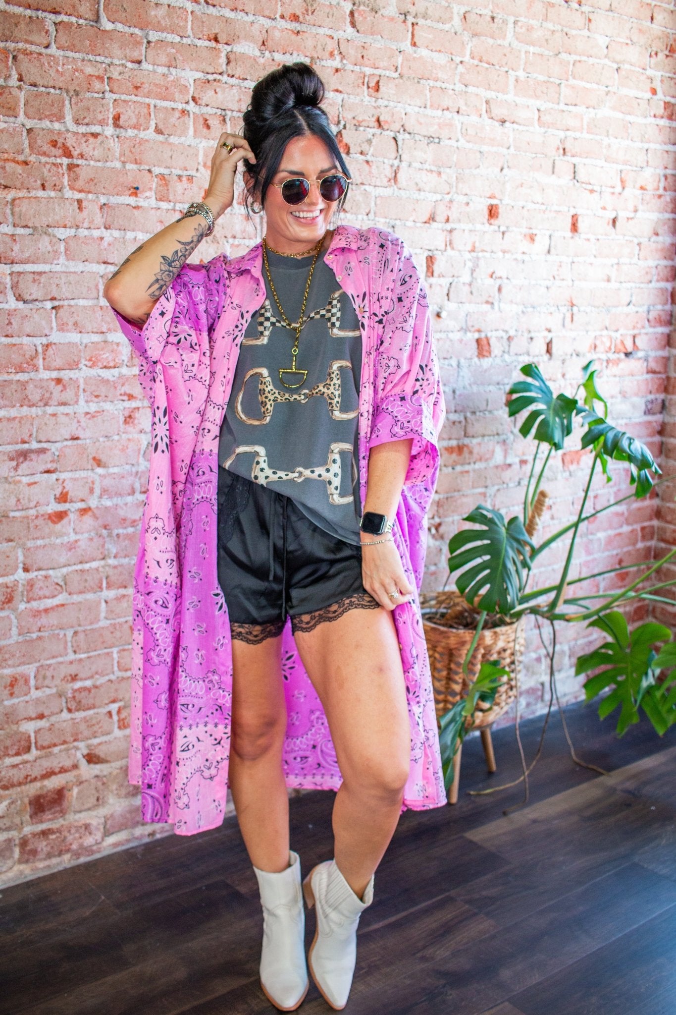 Electric Pink Ombre Bandana Flowy Shirtdress - Southern Chic Tees & Boutique