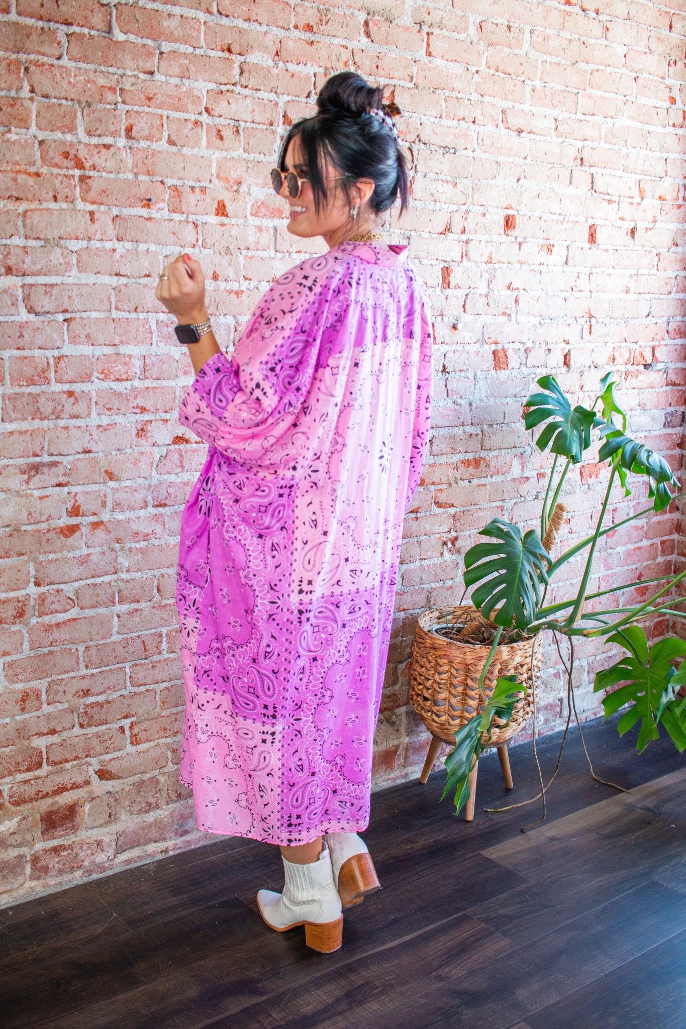 Electric Pink Ombre Bandana Flowy Shirtdress - Southern Chic Tees & Boutique