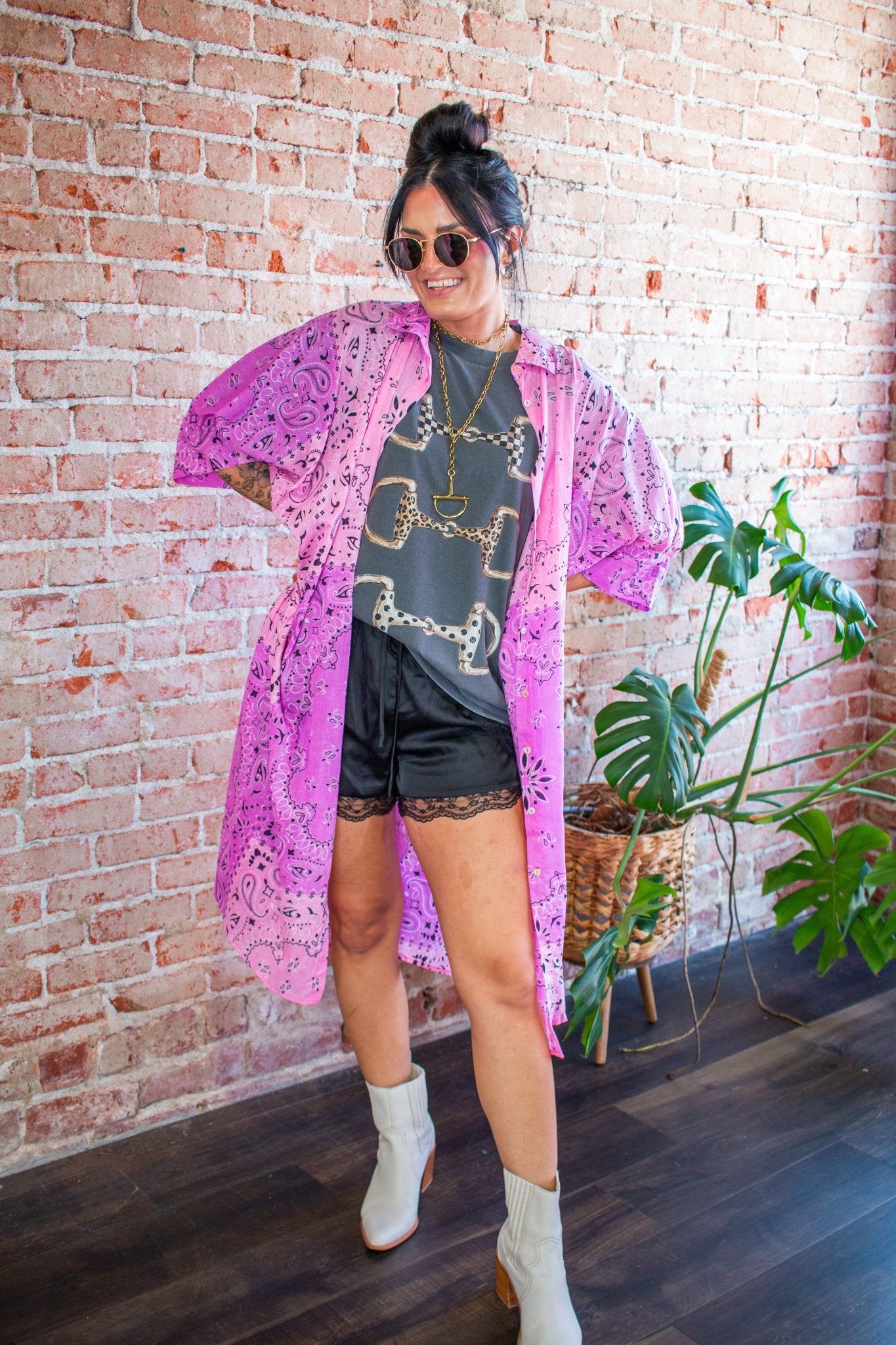 Electric Pink Ombre Bandana Flowy Shirtdress - Southern Chic Tees & Boutique