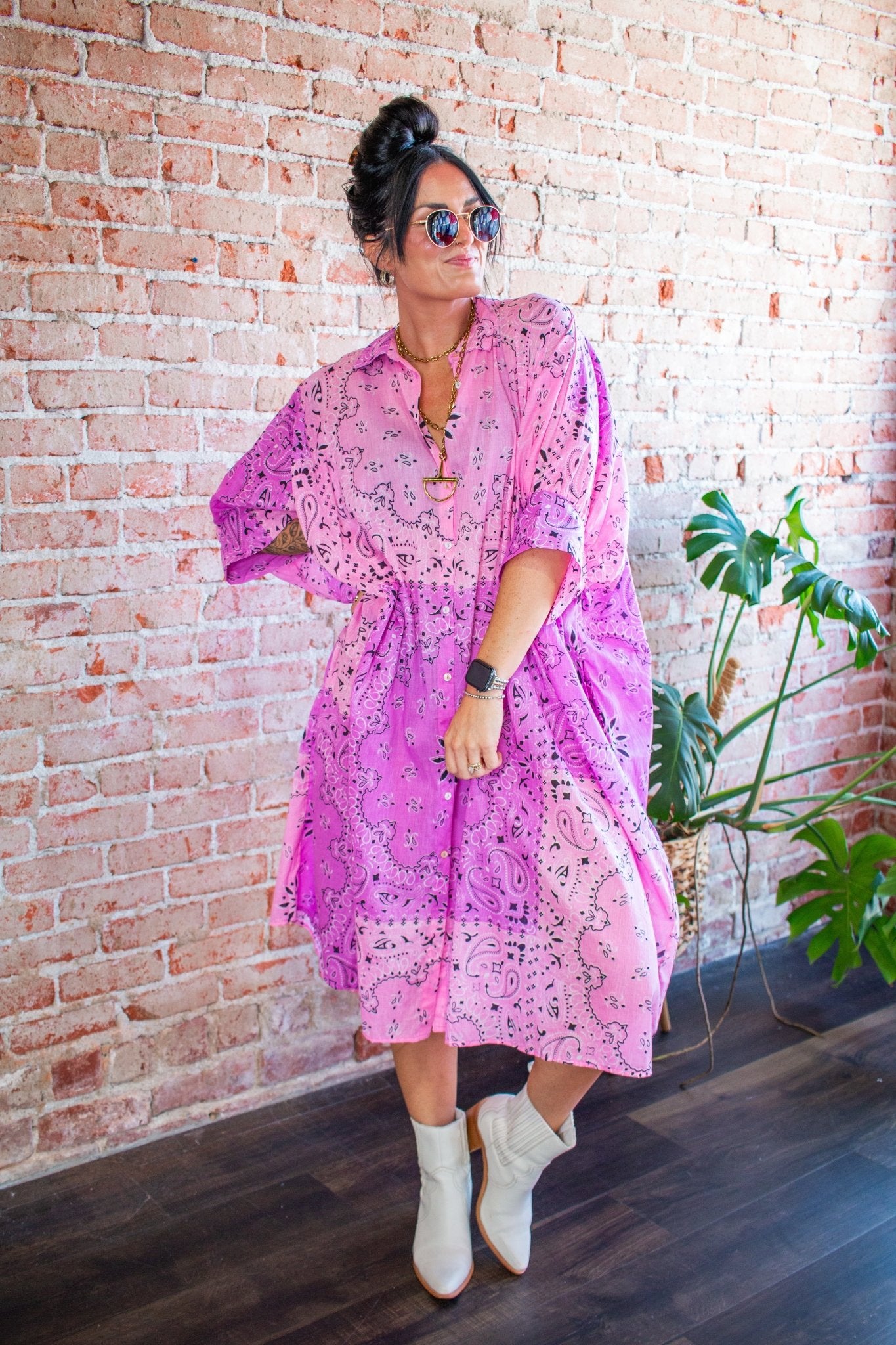 Electric Pink Ombre Bandana Flowy Shirtdress - Southern Chic Tees & Boutique