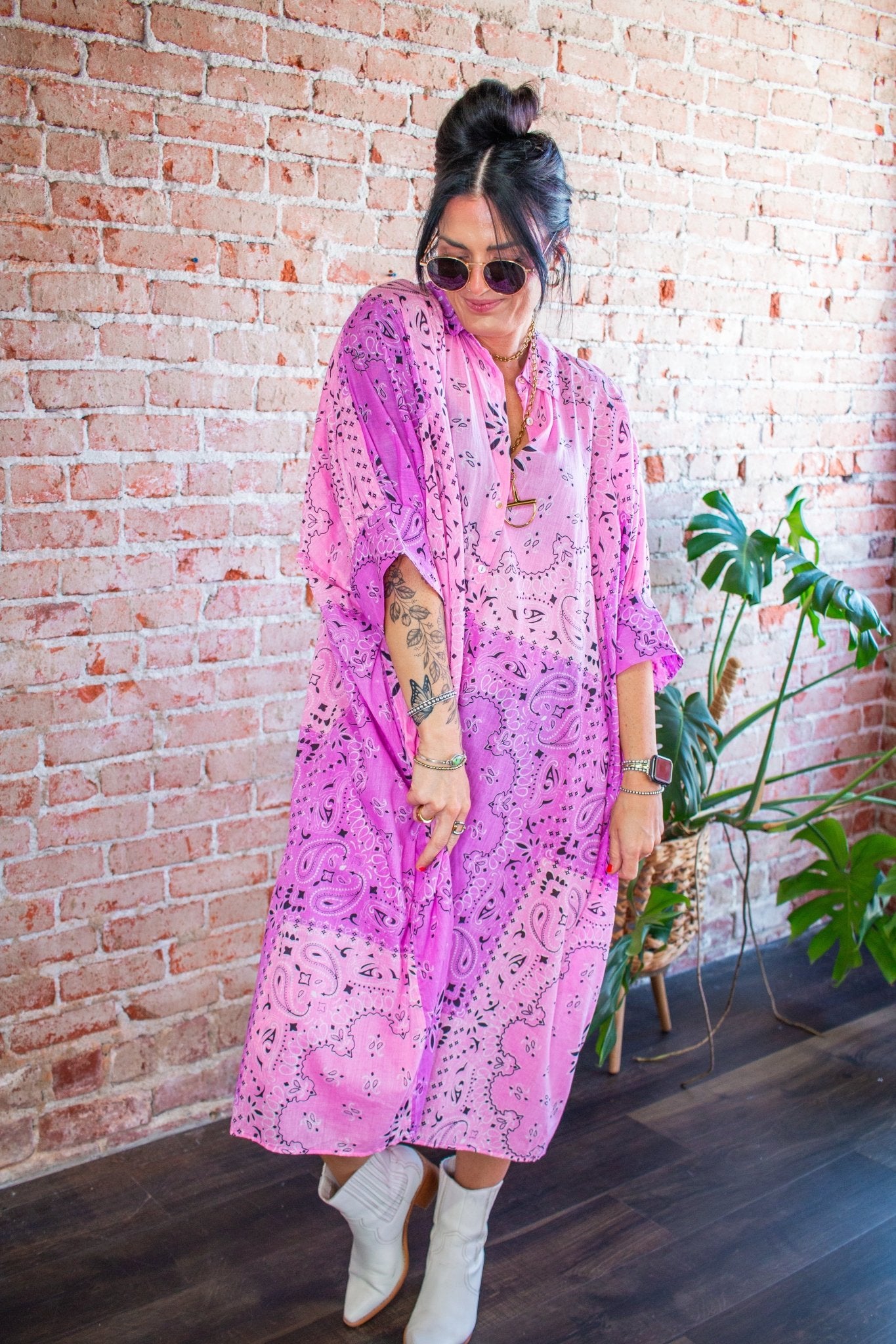 Electric Pink Ombre Bandana Flowy Shirtdress - Southern Chic Tees & Boutique