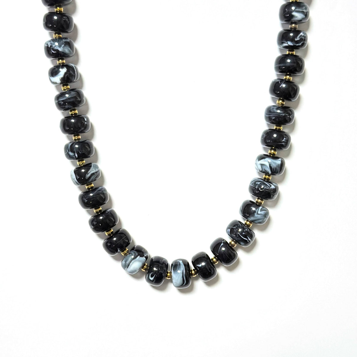 Fall Marble Beaded Statement Necklace Waterproof: Black Swirl- Barrel - Southern Chic Tees & Boutique