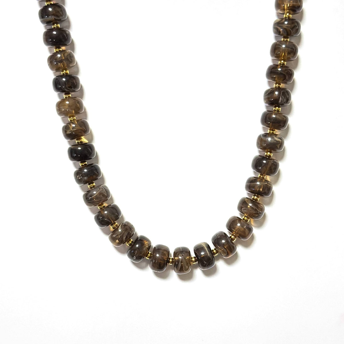 Fall Marble Beaded Statement Necklace Waterproof: Brown Swirl- Barrel - Southern Chic Tees & Boutique