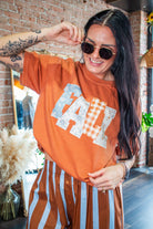 Fall Patchwork Graphic Tee - Cozy Burnt Orange - Southern Chic Tees & Boutique