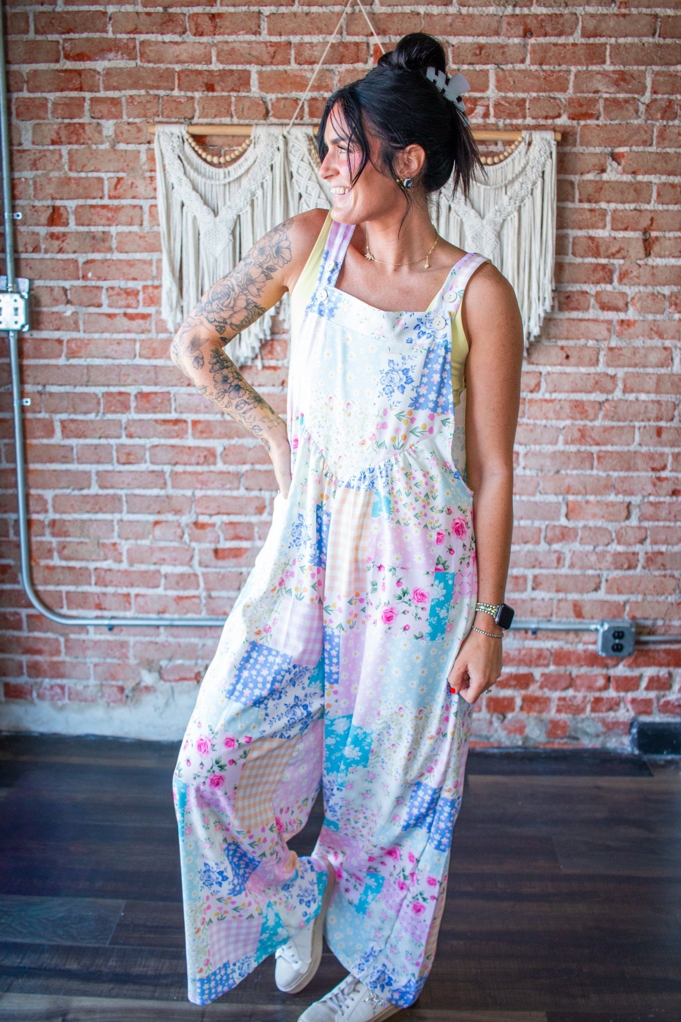 Floral Patchwork Wide Leg Bib Overalls - Southern Chic Tees & Boutique