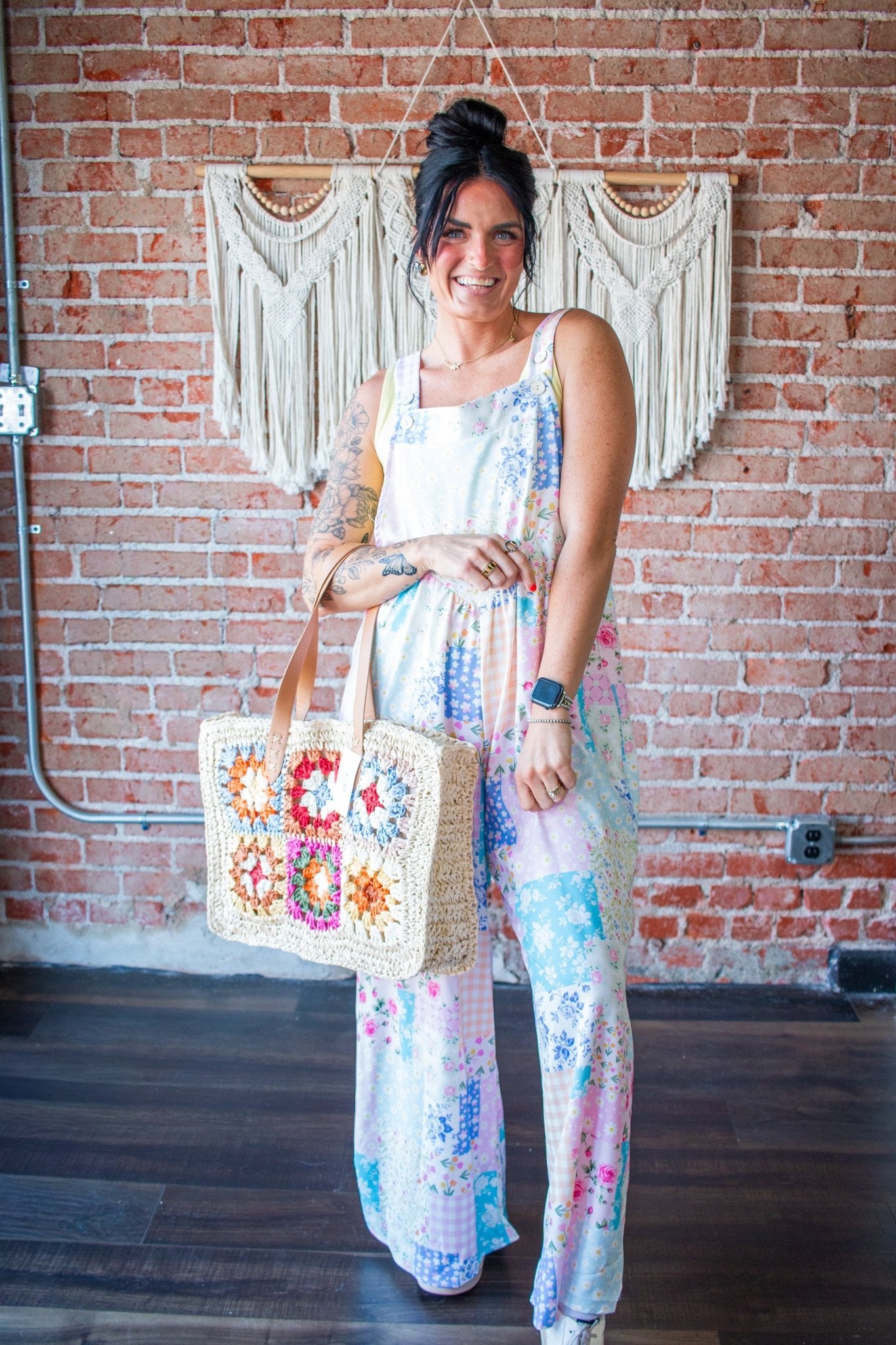 Floral Patchwork Wide Leg Bib Overalls - Southern Chic Tees & Boutique