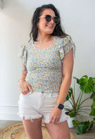 Floral Print Ruffle Sleeve Blouse - Southern Chic Tees & Boutique