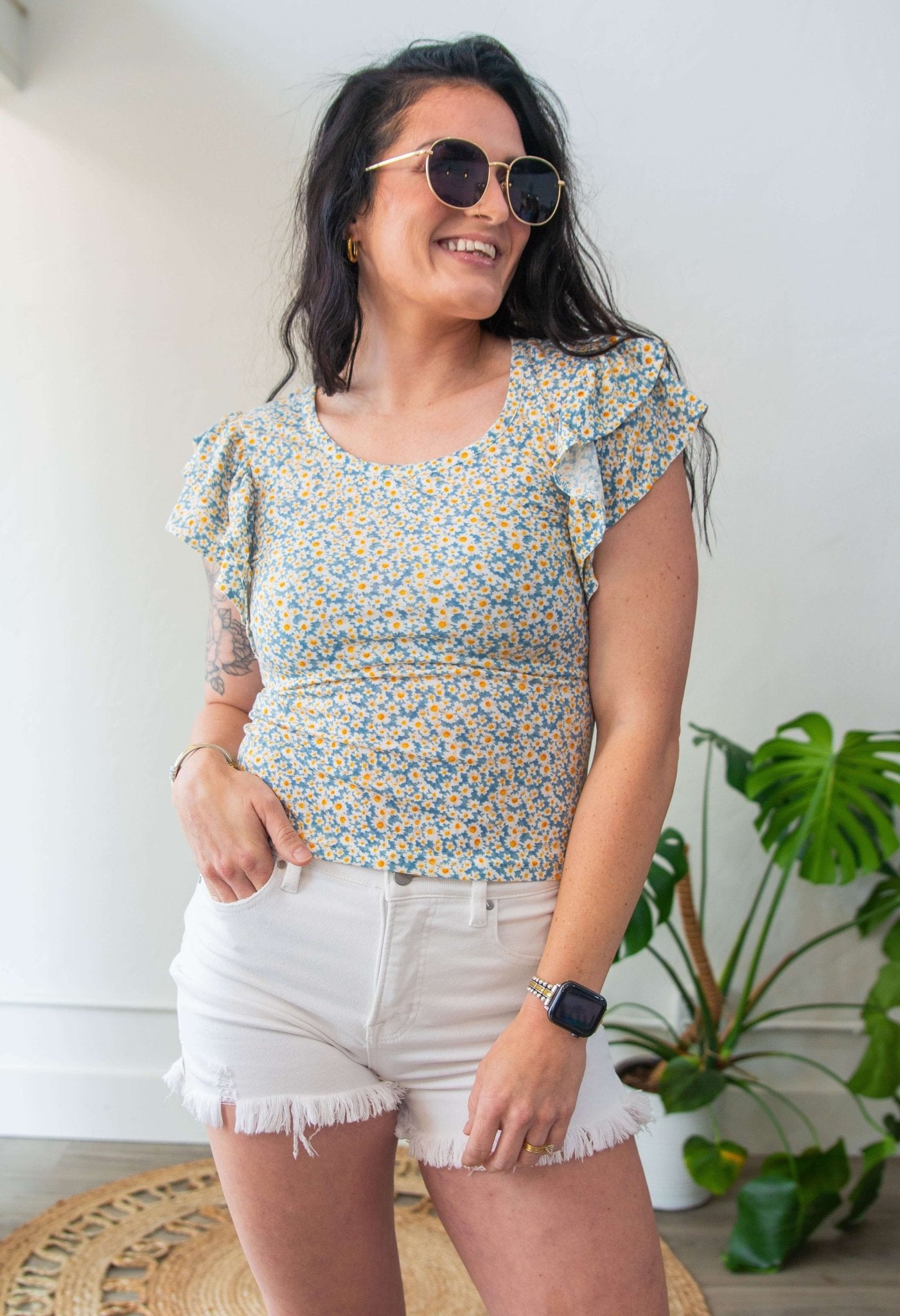 Floral Print Ruffle Sleeve Blouse - Southern Chic Tees & Boutique