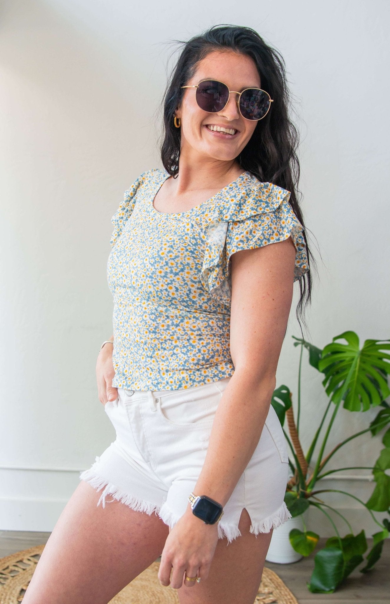 Floral Print Ruffle Sleeve Blouse - Southern Chic Tees & Boutique