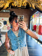 Floral Washed Denim Front Tie Vest - Southern Chic Tees & Boutique