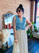 Floral Washed Denim Front Tie Vest - Southern Chic Tees & Boutique